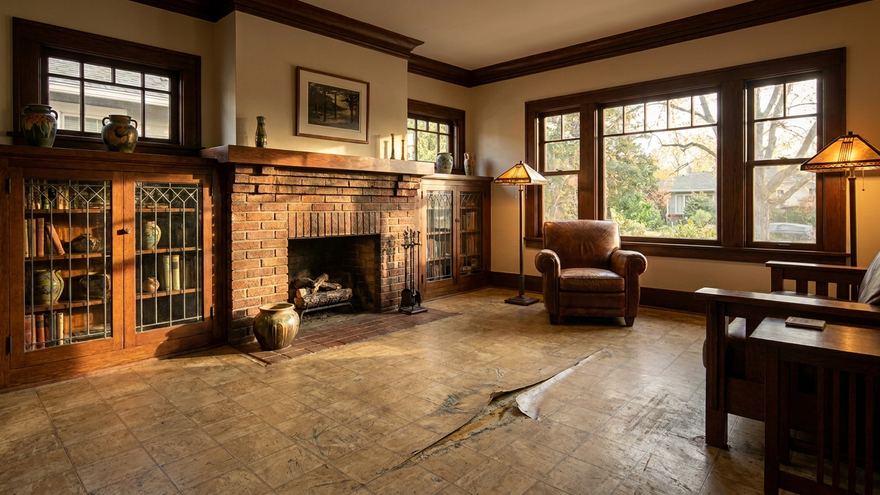 Land Park craftsman before: worn sheet vinyl