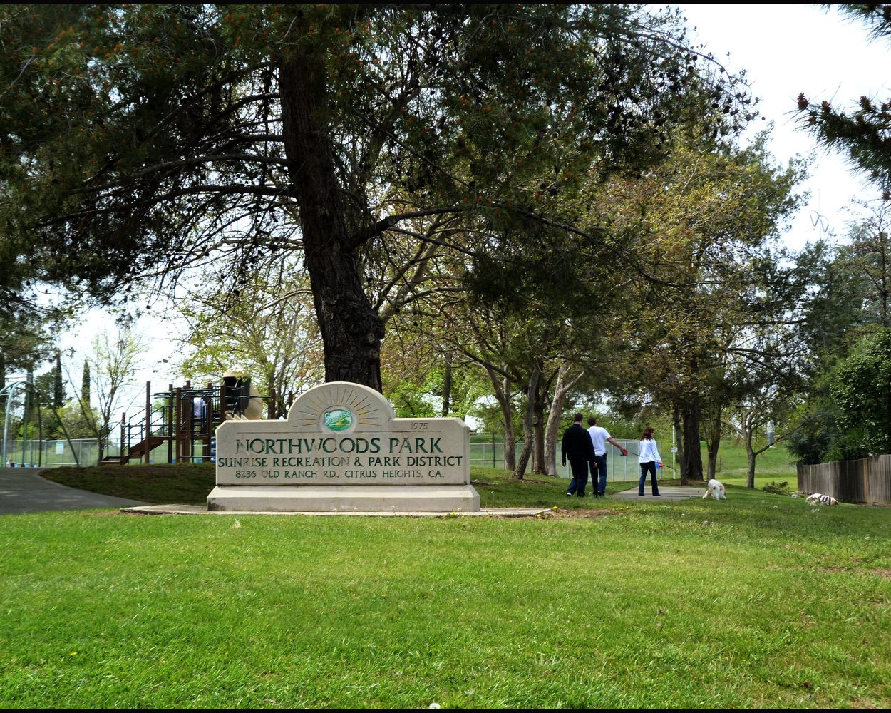Northwoods Park sign and lawn in Citrus Heights, California
