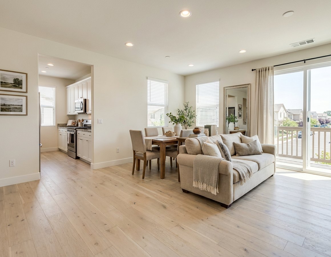 Engineered hardwood floor installed in a living space